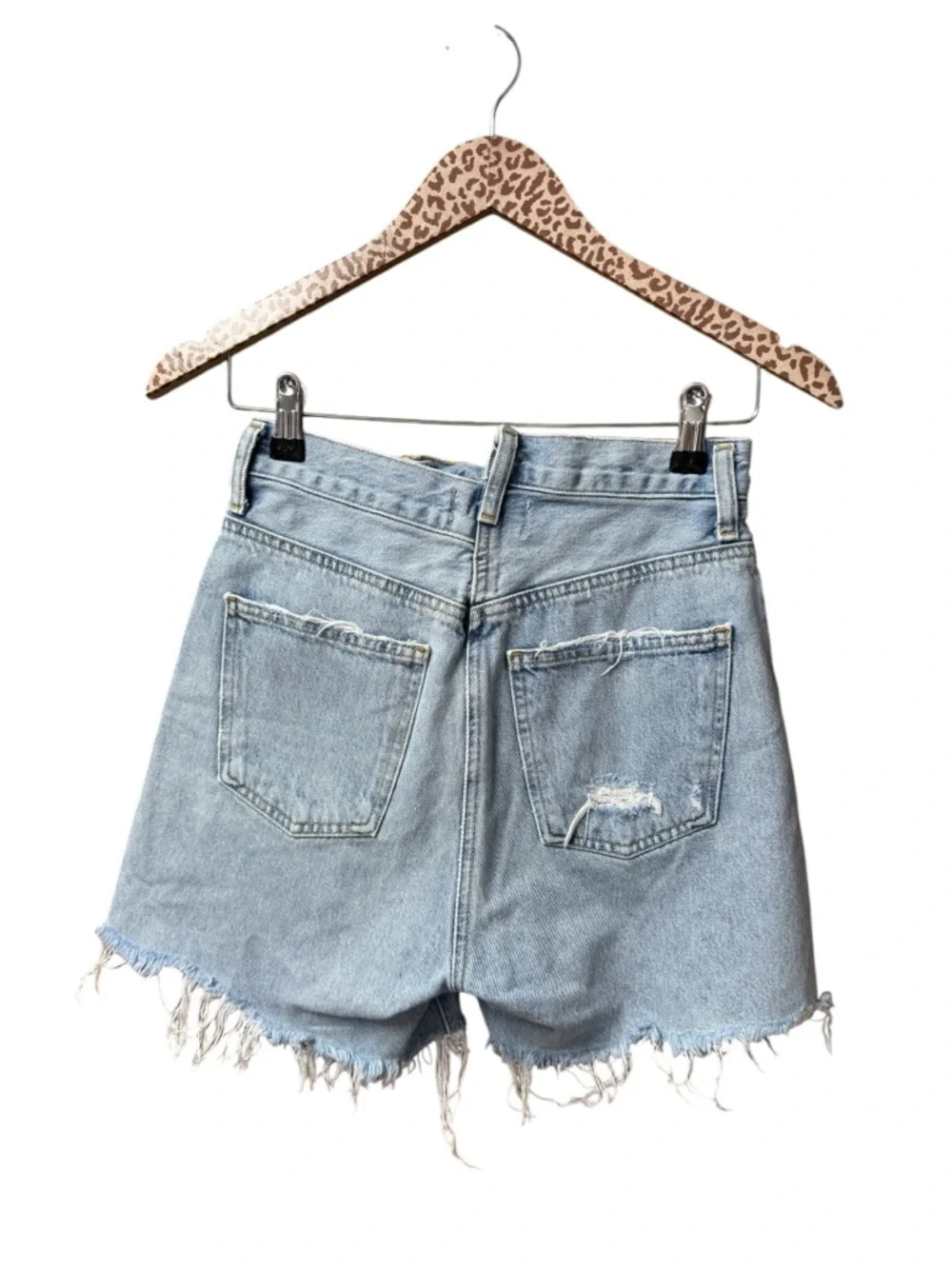 AGOLDE Criss Cross Waistband Denim Jean Cutoff Shorts Jorts Light Wash Blue 24 - Picture 5 of 16